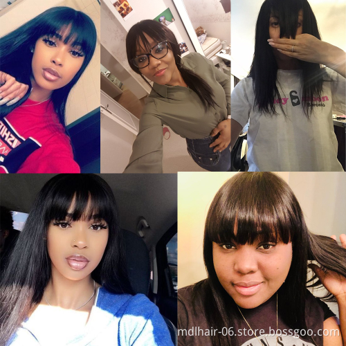 Wholesale Brazilian Straight Human Hair Wig Full Machine Made Remy Human Hair Wig with Bangs 150 density Straight Wig With Bangs